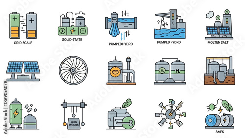 Collection of Renewable Energy Icons and Symbols.