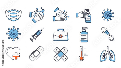 Medical icons set featuring vector illustration symbols for business web design technology and office applications on laptop and phone