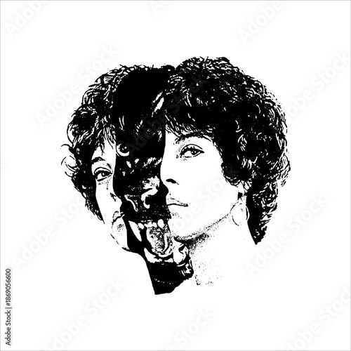 Surreal Split Face Portrait Illustration