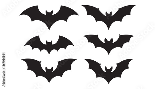 black color bat set of silhouette vector illustration, solid white background