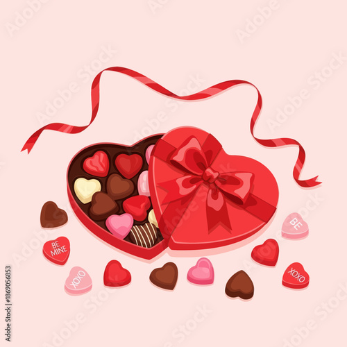 Valentine's Day heart-shaped box of assorted chocolates and sweets.