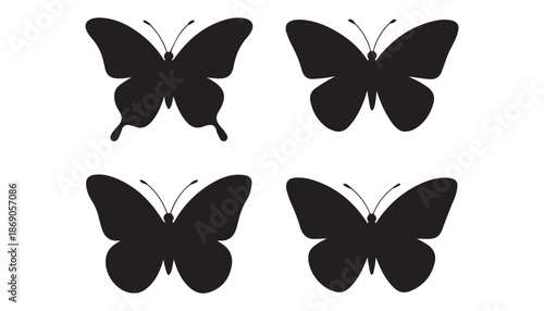 black color butterfly set of silhouette vector illustration, solid white background