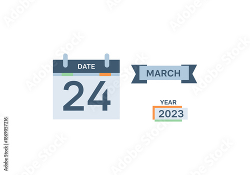 Up 25.epsMarch 24, 2023 Calendar Illustration with Date and Year.