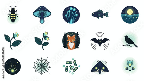 Collection of Various Insect and Animal Icons.
