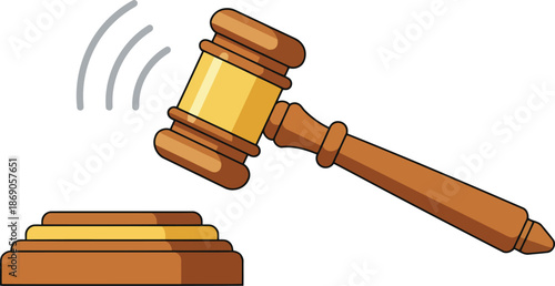 Justice gavel striking sound waves legal auction judgement authority symbol vector