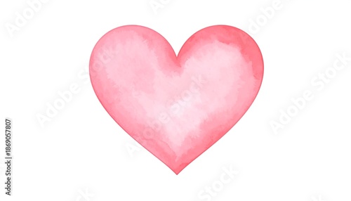 A singular, hand-painted watercolor heart shape, blending shades of pink and red. The white background emphasizes its simple, elegant form