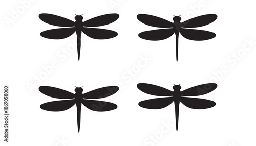 black color dragonfly set of silhouette vector illustration, solid white background