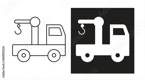 Tow truck icon, black and line style vector, design concept, logo, editable lines, vector illustration.

