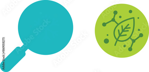 Magnifying glass inspecting green microbe illustration science concept vector