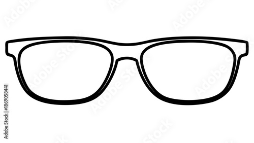 Illustration of a pair of eyeglasses with thick black frames and clear lenses on a white background on transparent background silhouette