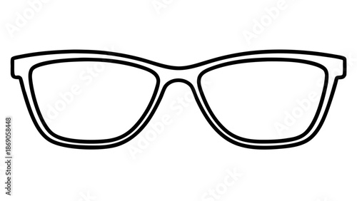 Outline drawing of rectangular glasses with thick frames and rounded lenses in a front view on transparent background silhouette