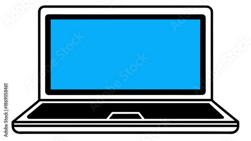 Illustration of a laptop with a blue screen and black keyboard on a white background design style on transparent background silhouette