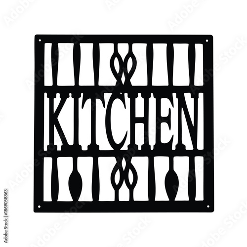 Decorative Black Metal Kitchen Sign with Cutout Utensils and Lettering