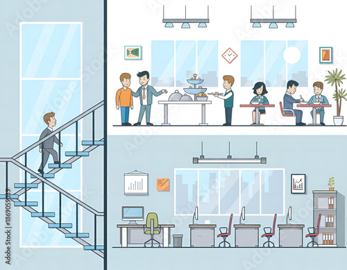 Modern Office Interior Illustration with People