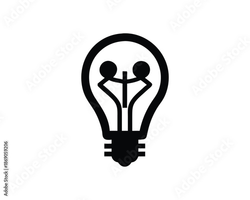 Black outline icon of a light bulb with internal structure on white background idea innovation