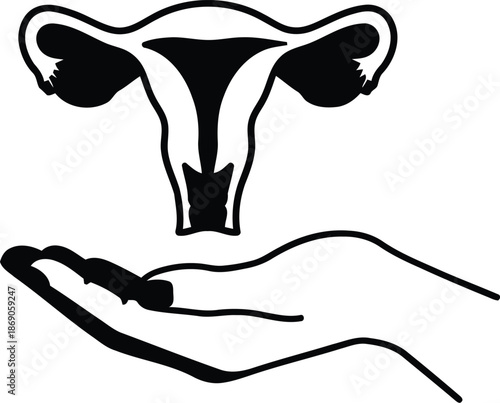 Uterus health care illustration gentle hand support medical symbol vector