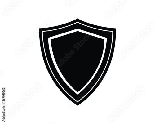 Black shield icon with double white outline on white background symbol security