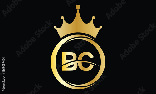 abstract creative golden gradient BC crown letter logo.
