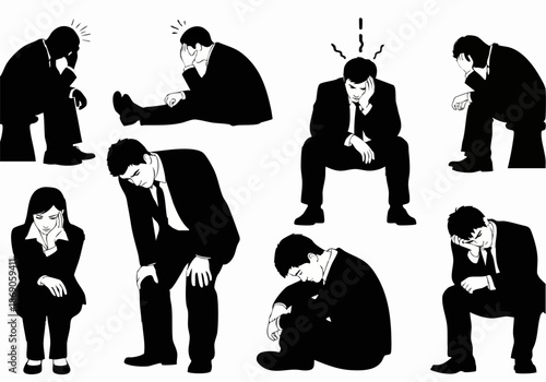 Businessman Stress and Thinking Silhouette