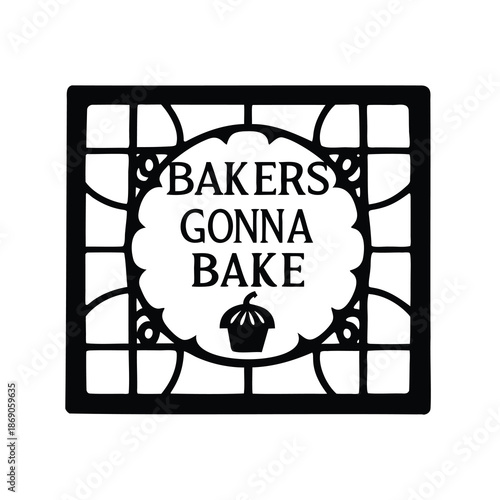 Bakers Gonna Bake Artistic Window Frame Design in Bold Black Silhouette