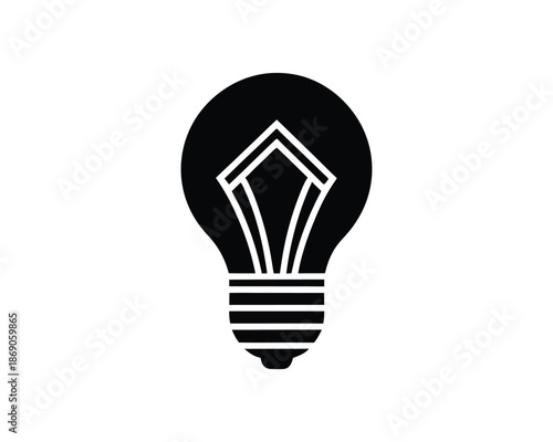 Black silhouette of a light bulb with filament on white background idea innovation