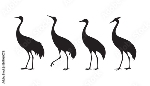 black color Cranes birds set of silhouette vector illustration, solid white background