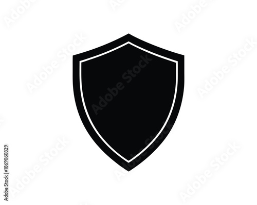 Solid black shield icon with white outline on white background symbol security