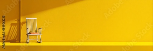 Bright Yellow Wall and Simple Chair with Shadow