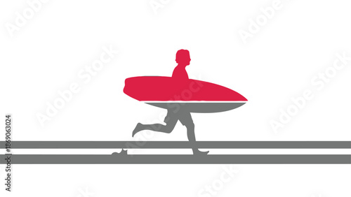 Man running with red surfboard