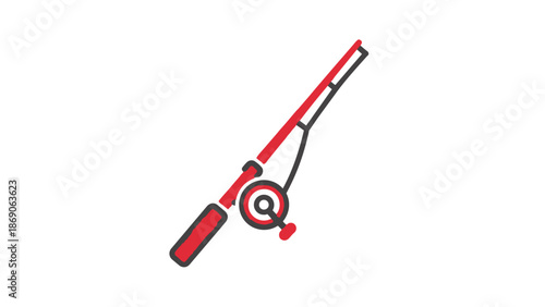 Red fishing rod with reel