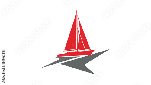 Red sailboat logo on with shadow