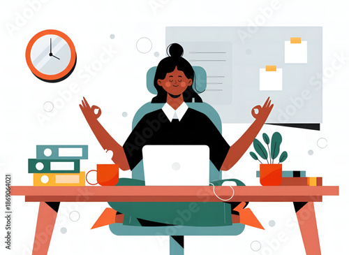 Mindful Moment at Work: Woman Meditating at DeskSpectraGAN Vector