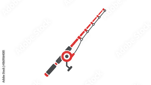 Red and black fishing rod with reel