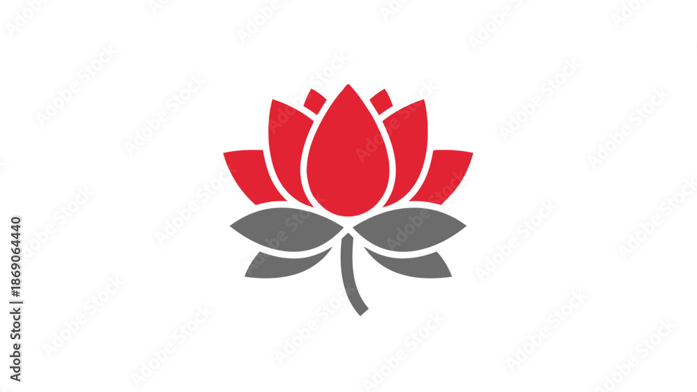 Fototapeta premium A stylized red lotus flower icon with green leaves