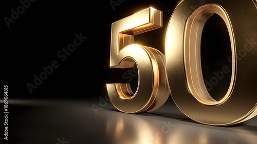 Elegant golden 50th anniversary lettering displayed on solid black metallic background, creating a refined luxury look ideal for milestone event promotions.
