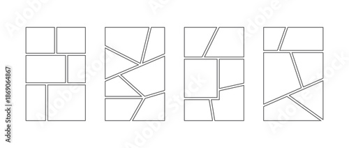 Comic book panel frame collection. Pop art template grid page set. Storyboard design pack for photo, poster, manga mockup. Empty image collage moodboard layout pack. Picture mood board ideas. Vector