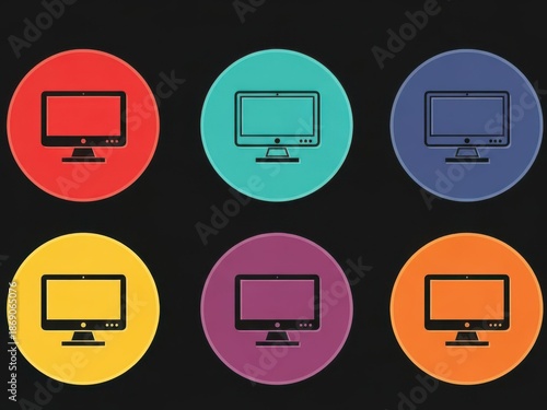 Monitor icon set. Collection of computer monitor icons in different colors