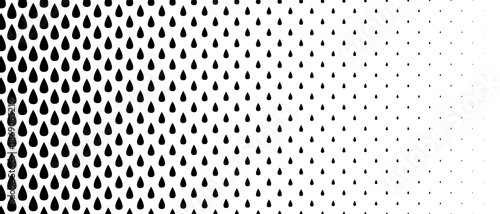 Fading water drop shape gradient pattern. Abstract drops transition background. Back and white halftone wallpaper for graphic design, poster, medical banner. Vector gradation pattern bg