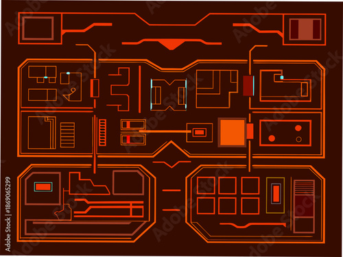Futuristic electronic circuit board design with orange lines