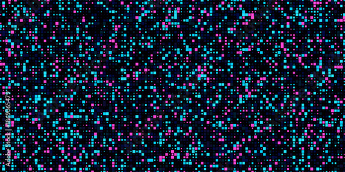 Abstract digital pixel noise background with vibrant cyan and magenta squares vector