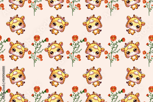 seamless pattern with funny animals ,giraff
