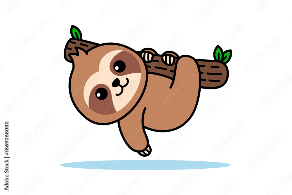Obraz premium Sloth Hanging on Tree Cartoon Illustration