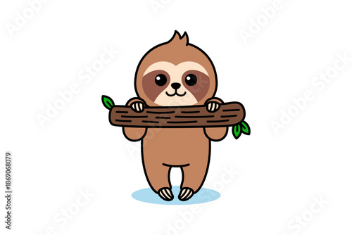 Sloth Hanging on Tree Cartoon Illustration