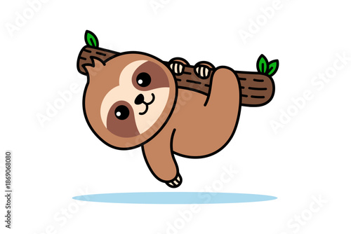 Sloth Hanging on Tree Cartoon Illustration