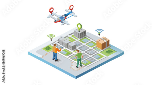 Modern logistics and delivery concept with drone and map