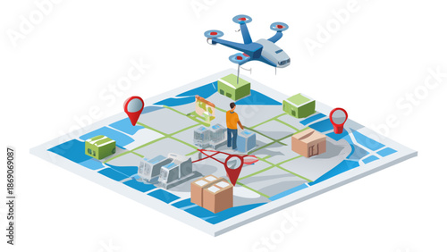 Efficient delivery system with drone and logistics map