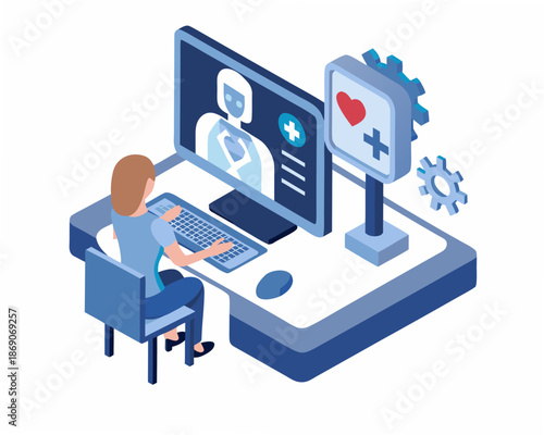 Telemedicine consultation on computer screen with healthcare professional