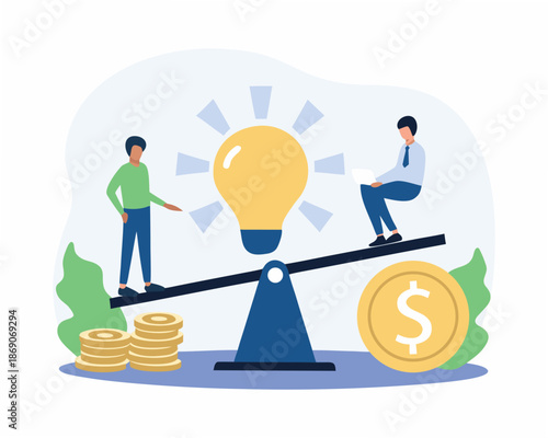 Business professionals balancing innovation and financial success