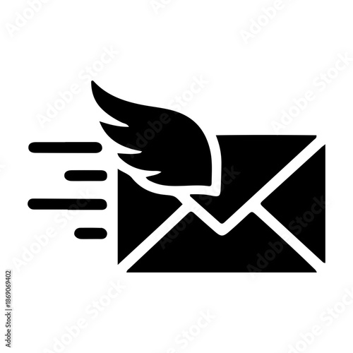 Solid glyph icon of a flying express mail