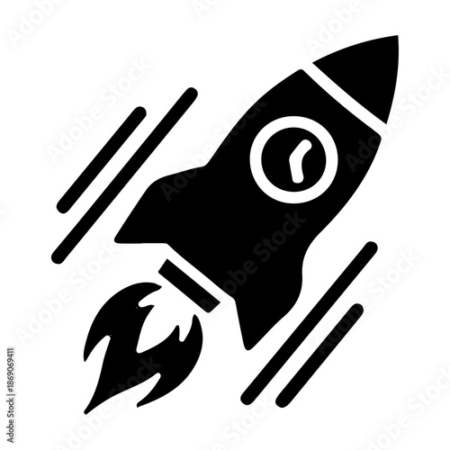 Solid glyph icon of a launching rocket